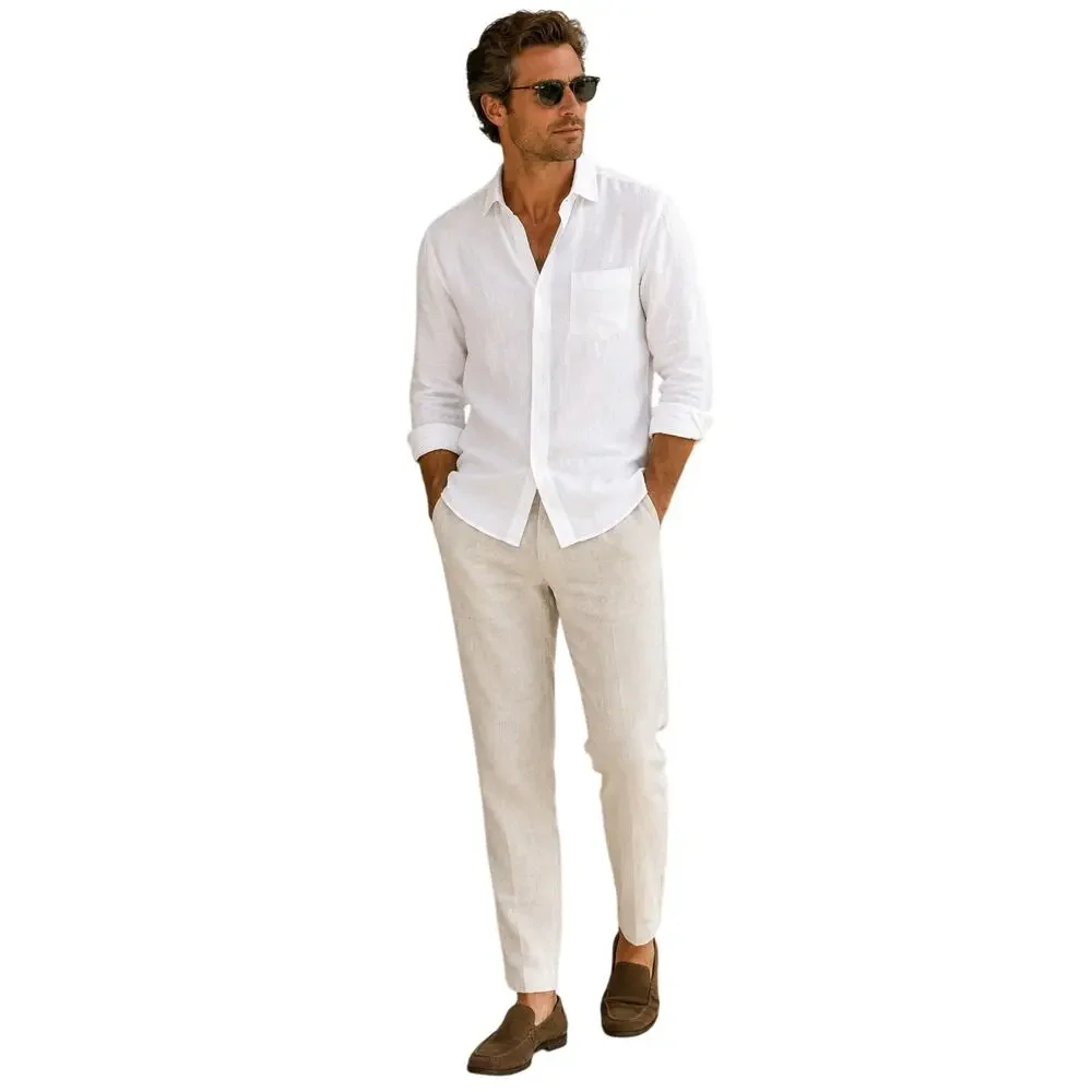 John Varvatos Bowery Linen Pants Men 34 Slim Straight Natural Casual Lightweight